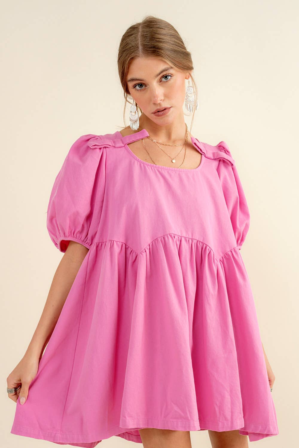 Pink Pleated Babydoll Dress
