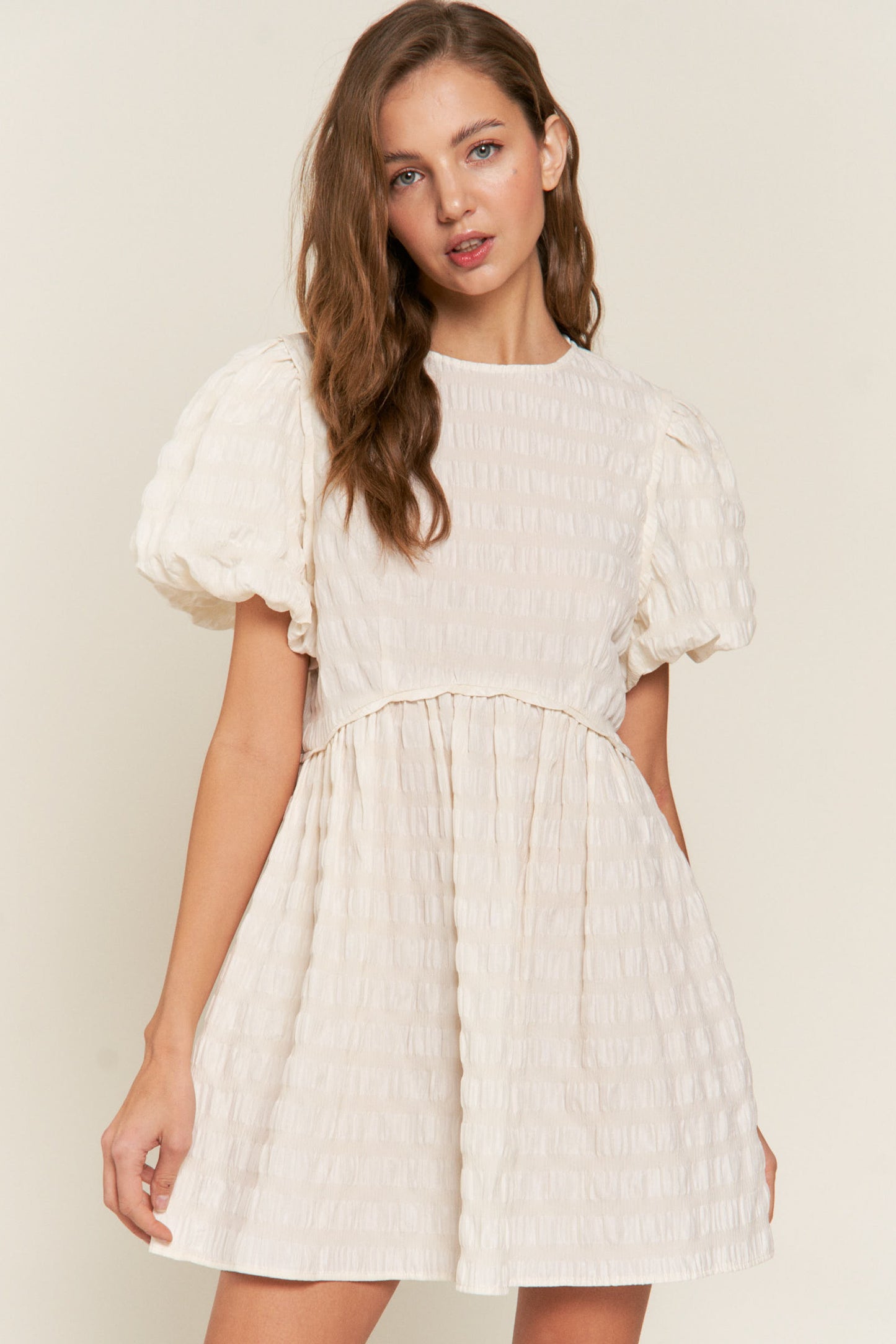 Ivory Puff Sleeve Dress