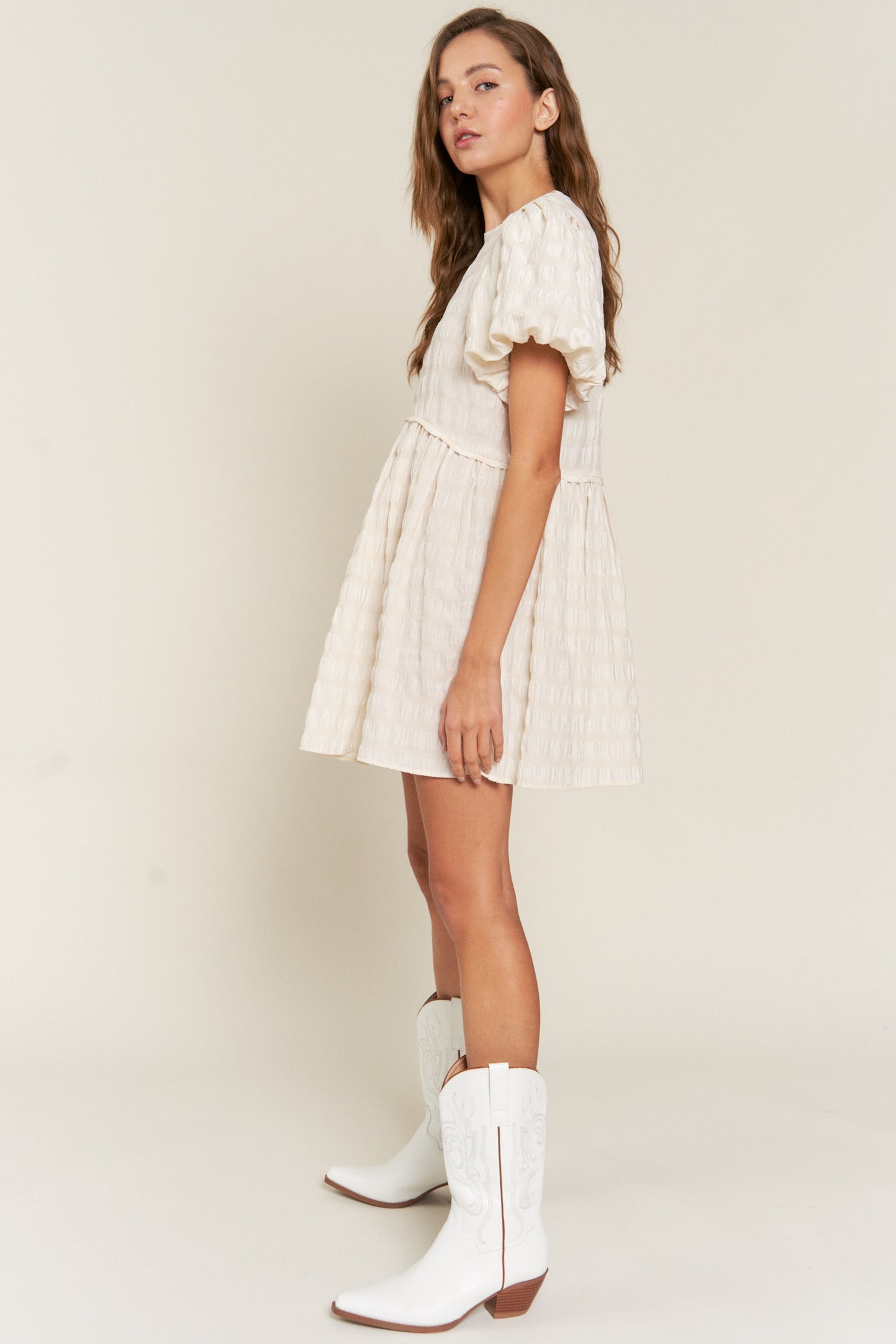 Ivory Puff Sleeve Dress