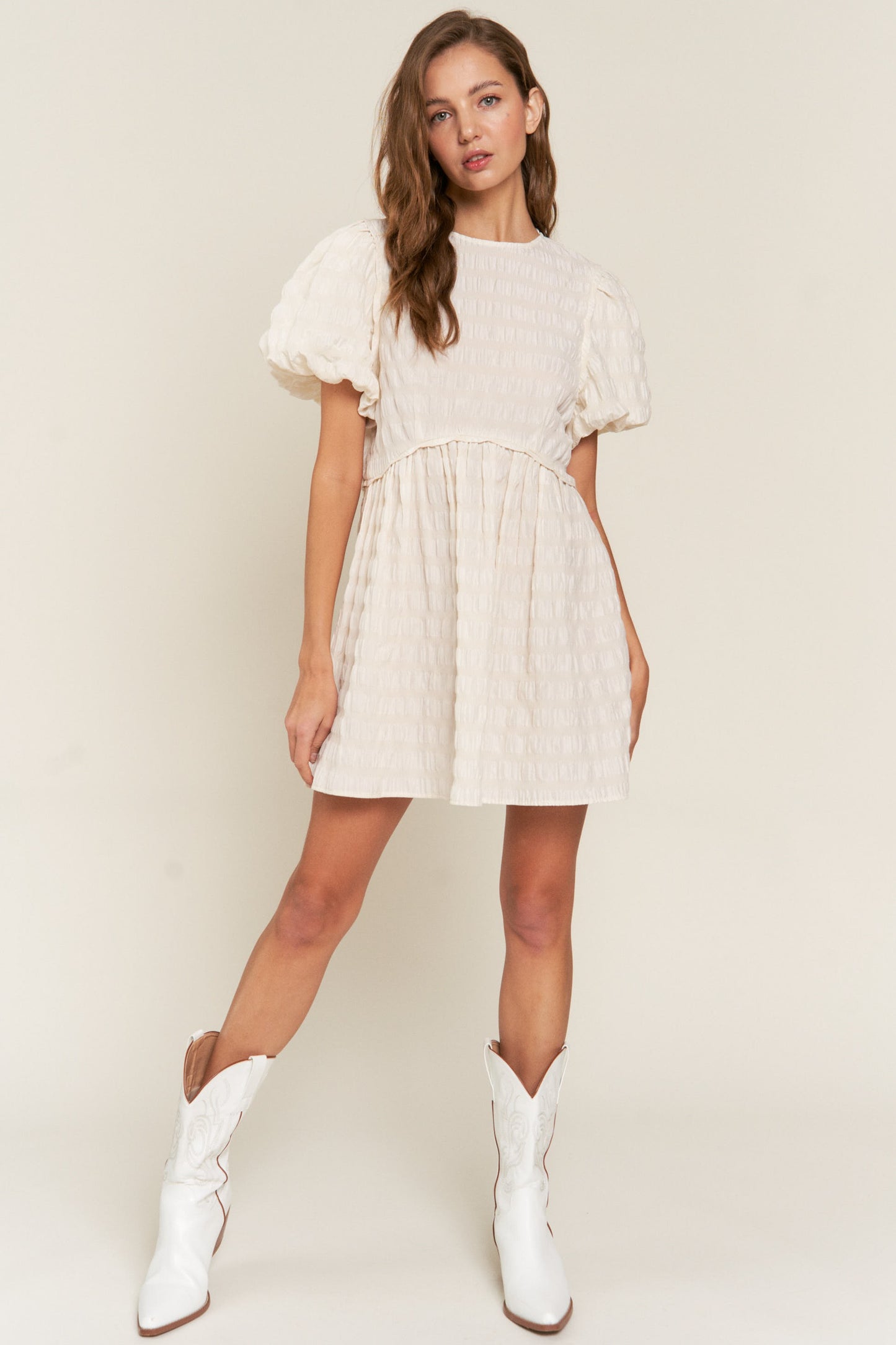 Ivory Puff Sleeve Dress
