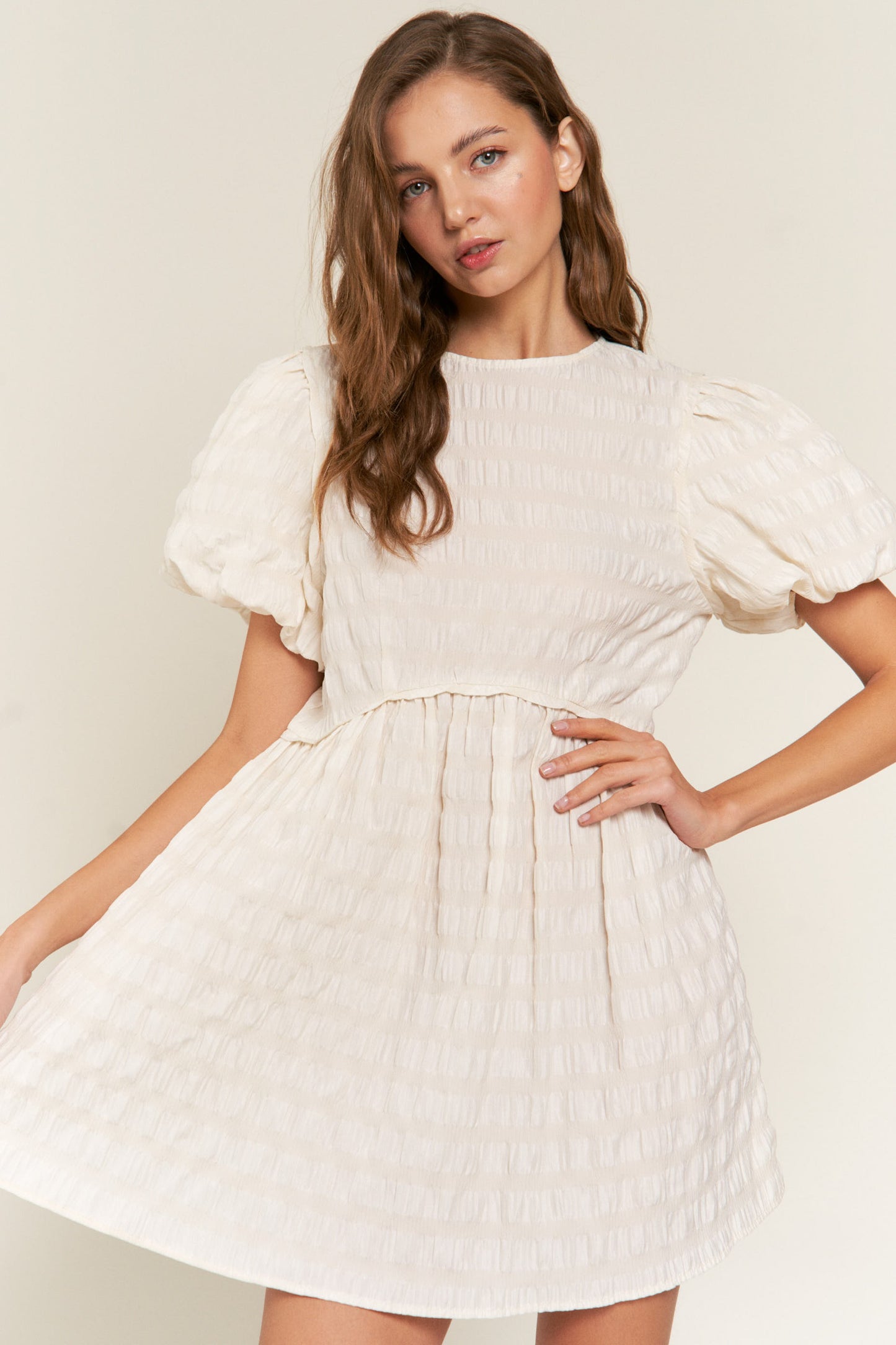 Ivory Puff Sleeve Dress