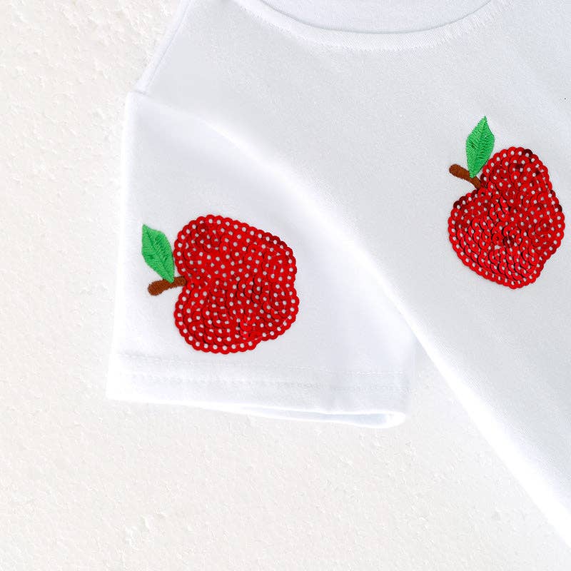 Girls Sequins Apple Back To School White Top