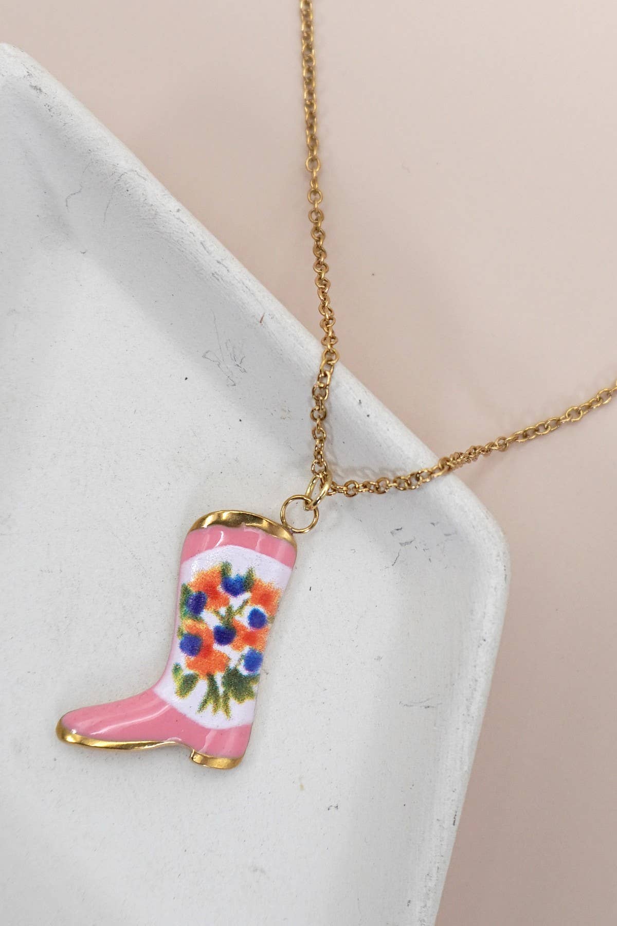 Flower Cowgirl Boot Necklace