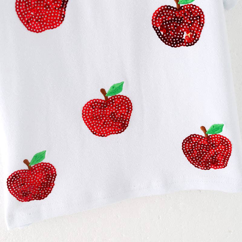 Girls Sequins Apple Back To School White Top