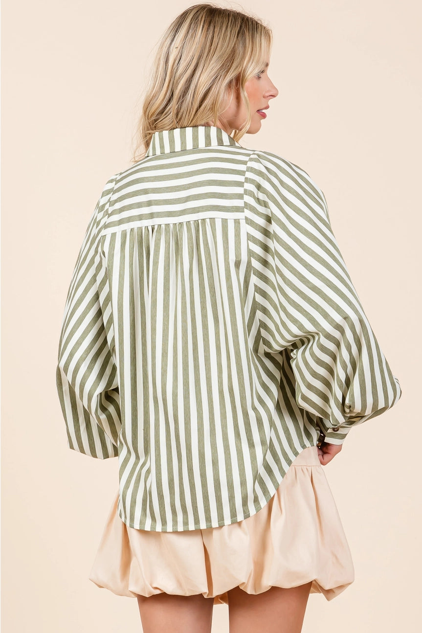 Olive Striped Button Up