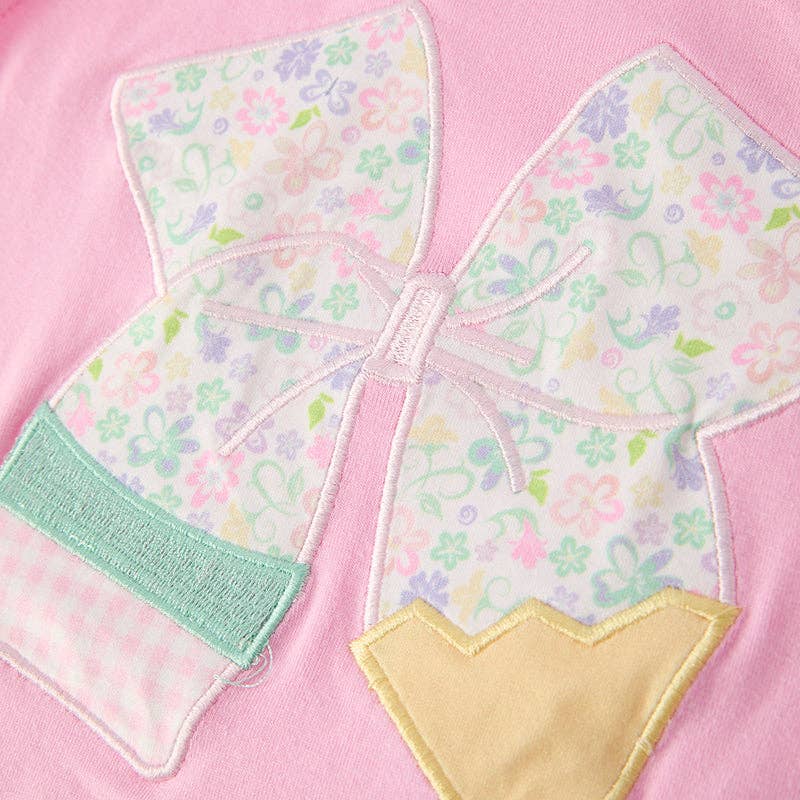 Girls Back To School Pink Bow Pencil Short Set