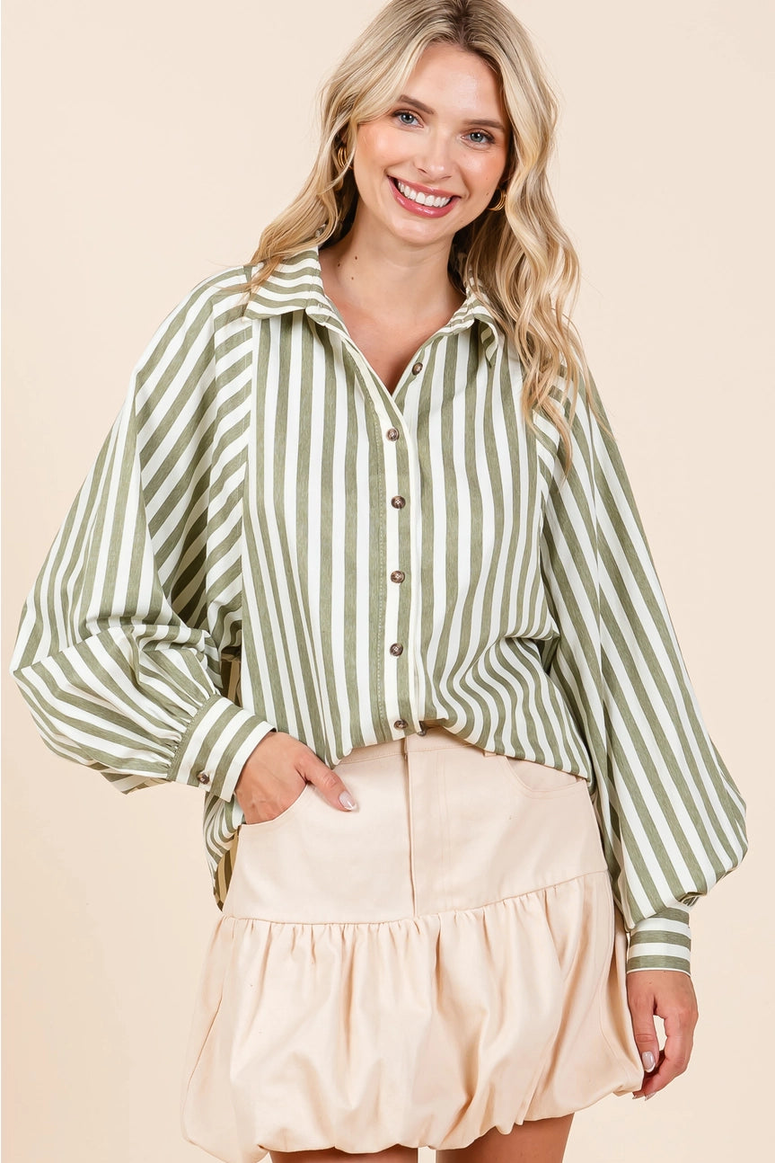 Olive Striped Button Up