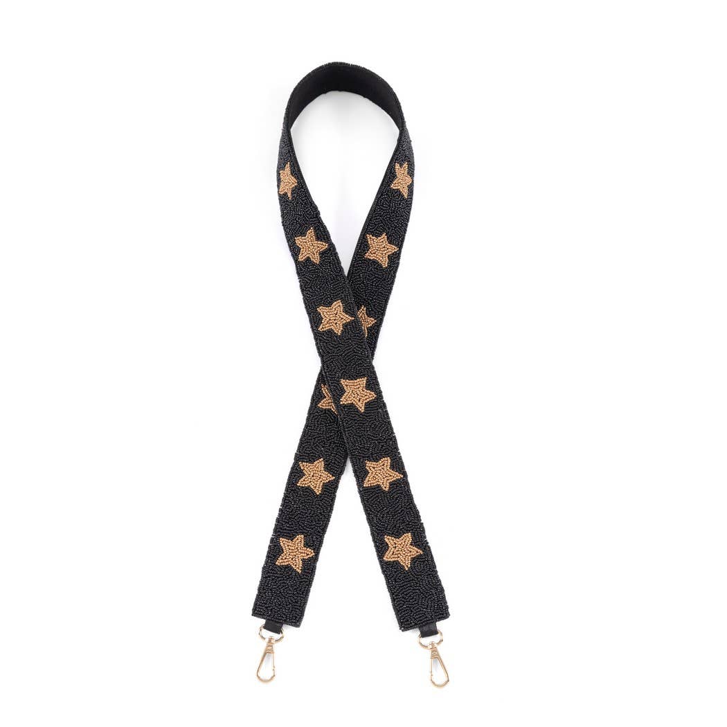 Black & Gold Star Beaded Purse Strap
