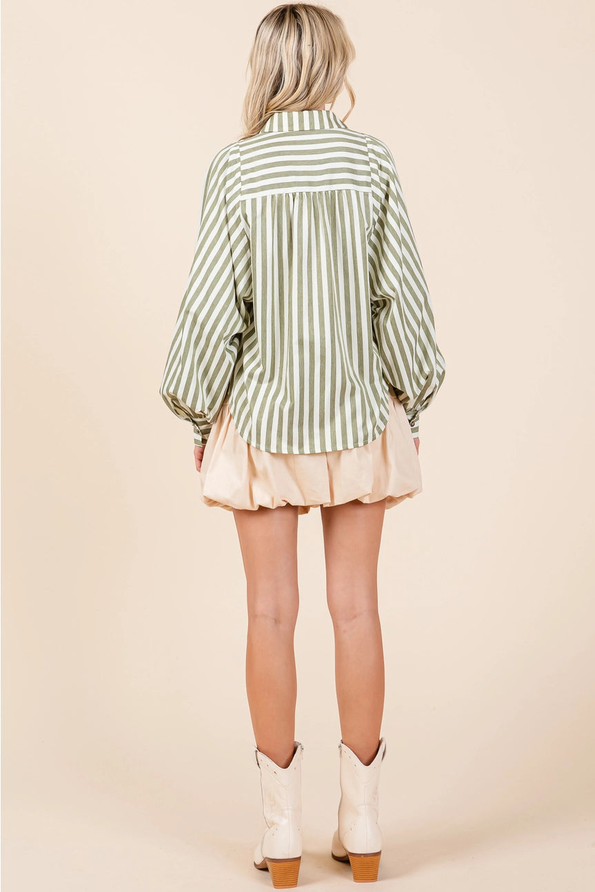 Olive Striped Button Up