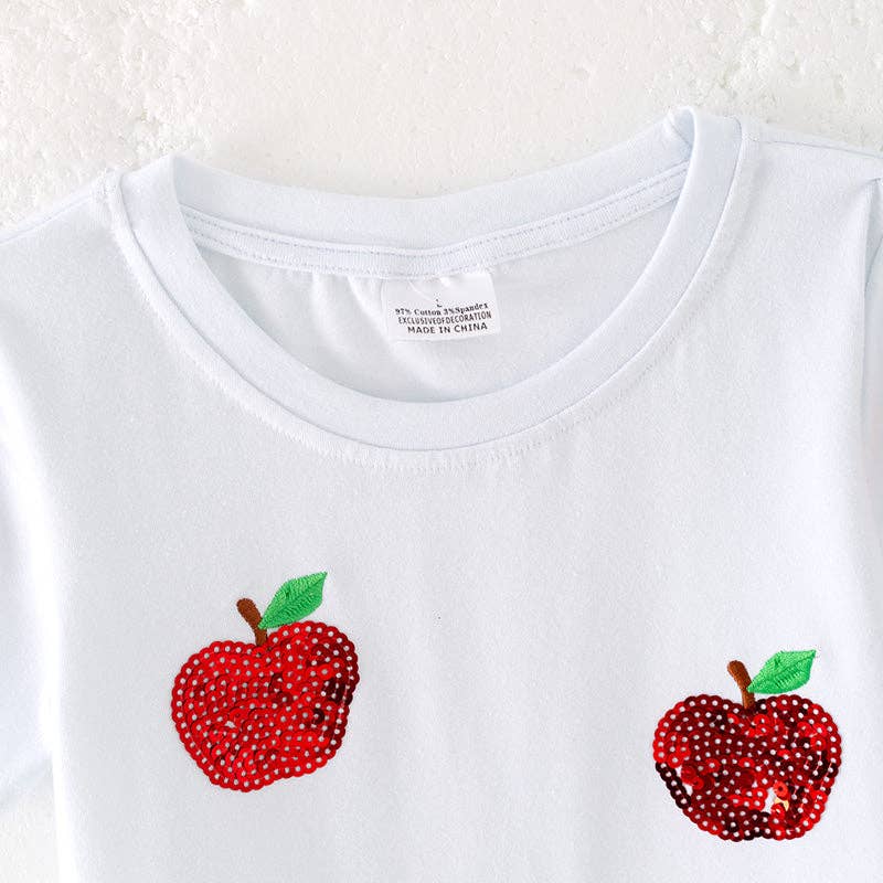 Girls Sequins Apple Back To School White Top