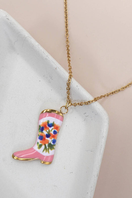 Flower Cowgirl Boot Necklace
