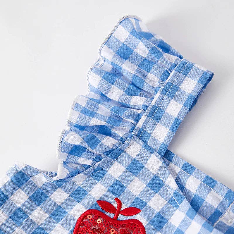 Girls Back To School Blue Plaid Sequins Apple Dress