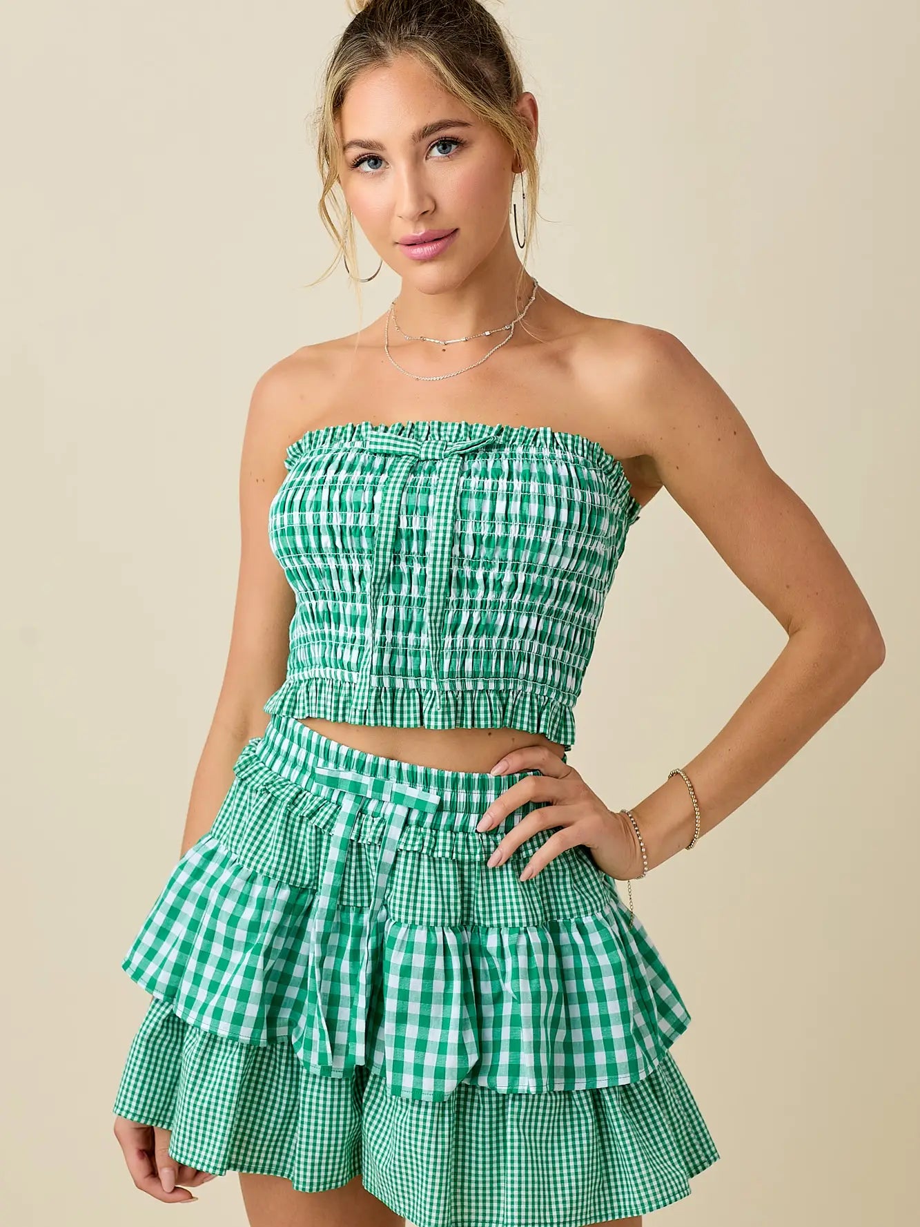 Green Gingham Skort Set