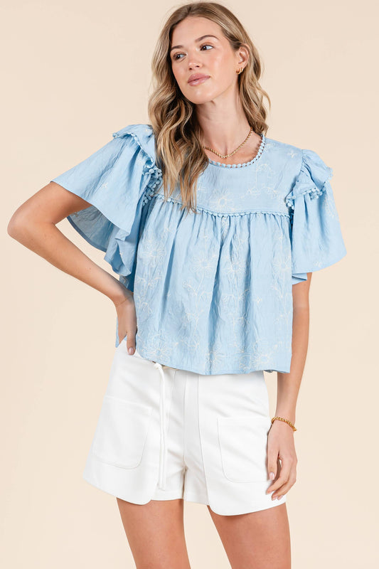 Baby Blue Ruffle Top