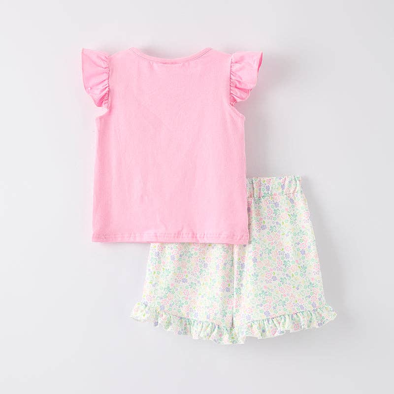 Girls Back To School Pink Bow Pencil Short Set