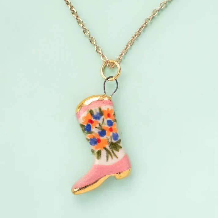 Flower Cowgirl Boot Necklace