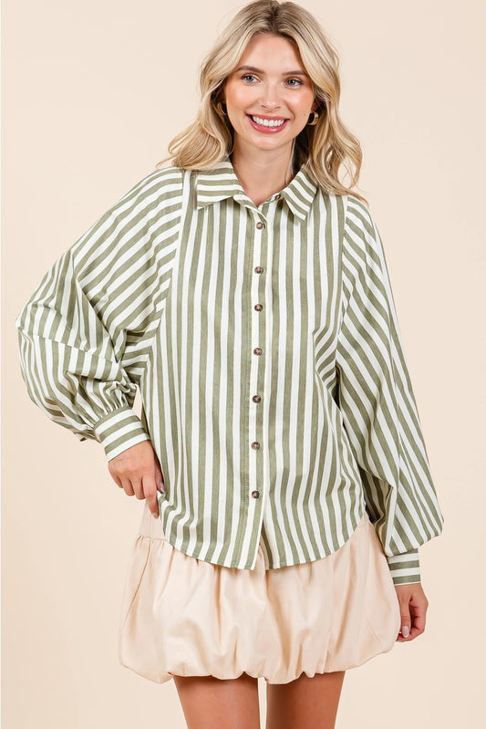 Olive Striped Button Up