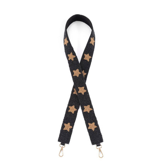 Black & Gold Star Beaded Purse Strap