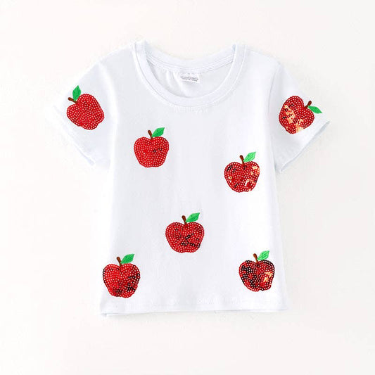Girls Sequins Apple Back To School White Top